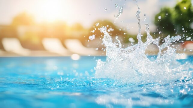 Water droplets burst into the air, creating a refreshing splash in a sunny pool on a warm day