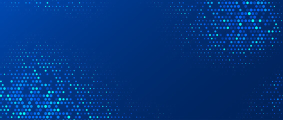Glow blue hexagon texture. Abstract hexagonal grid gradient background. Navy honeycomb pattern backdrop. Universal business, science, healthcare, medicine, technology, presentation wallpaper. Vector
