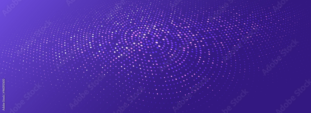 Poster purple glowing dotted texture. abstract dot grid wallpaper. curved halftone pattern background. viol