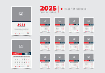 Modern stylish Flat 2025 wall calendar template month planner Design vector.