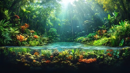 Detailed food web diagram showing relationships between producers consumers and decomposers in a specific ecosystem like a rainforest or ocean