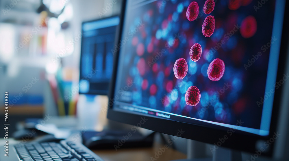 Aufkleber close-up of hemoglobin typing test results displayed on a computer screen for