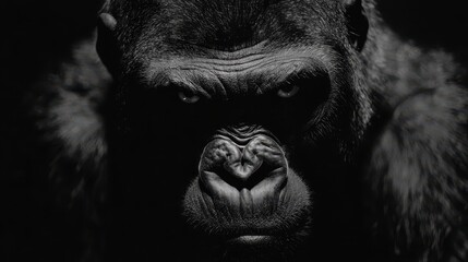 Powerful Gorilla Close Up Portrait in Darkness