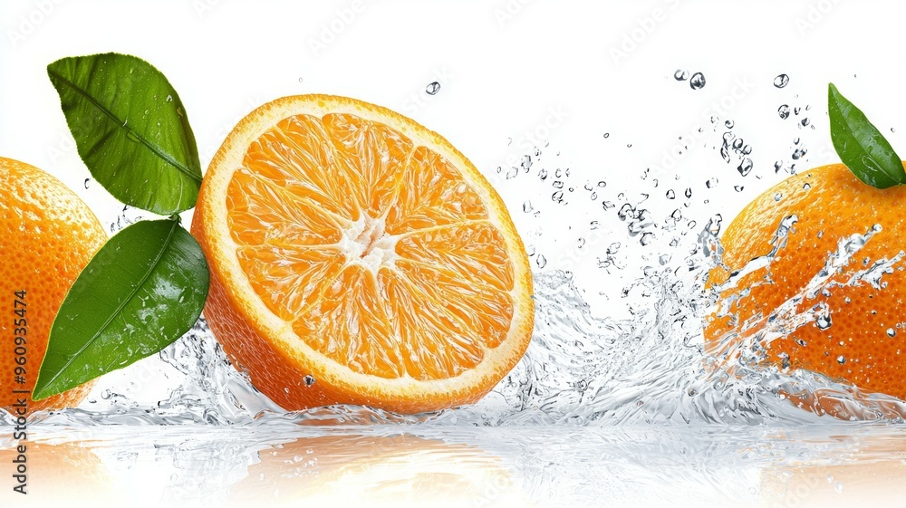 Poster a close up of an orange with a slice missing