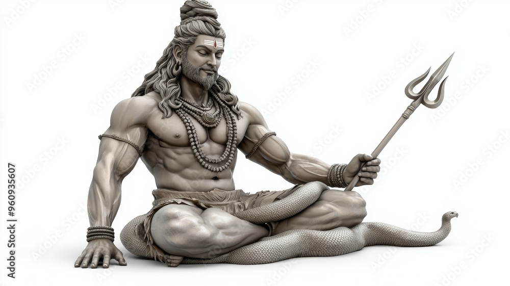 Poster a statue of a man with a sword and a snake