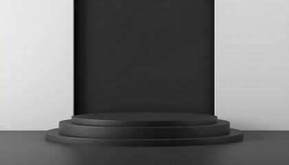 Black and white podium pedestal with matte color background. Style-26