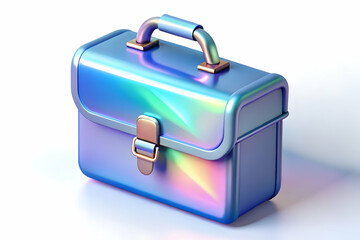 Holographic Briefcase with Labh Pancham Symbol - Glowing Design on White Background with Copy Space