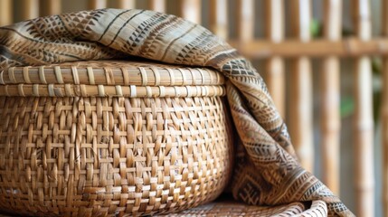 Obraz premium Hamper: A practical bin or basket for holding dirty laundry until washing. Available in a range of sizes and materials, fitting various rooms in the home. 