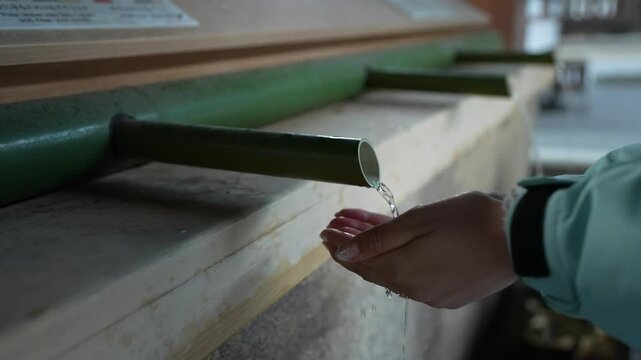 hand washing station at namba yasaka shrine in osaka japan