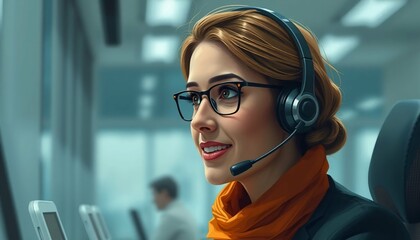 Positive Female Customer Support Specialist with Headset
