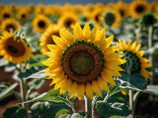 Fototapeta premium beautiful sunflowers in close up shot during a clear day