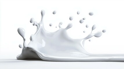 A splash of white milk is splashed across a white background