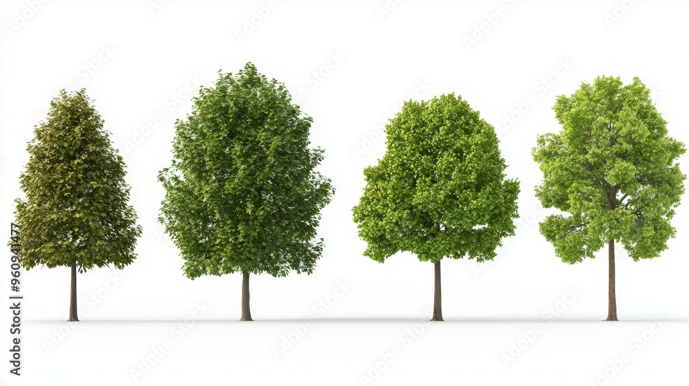 Poster four trees of different sizes and shapes are shown in a row