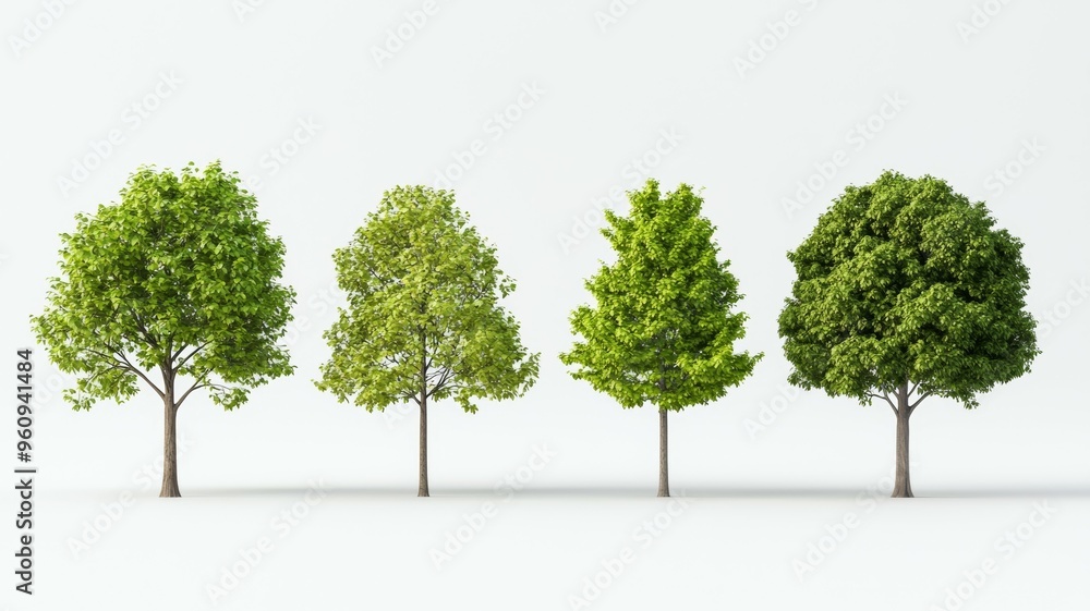 Poster four trees of different sizes and shapes are shown in a row
