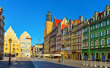 Market square in the early morning in the city of Wroclaw. Poland