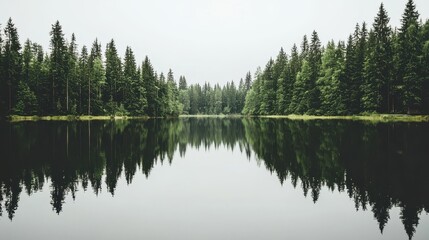 Fototapeta premium Forest Reflection on Calm Lake