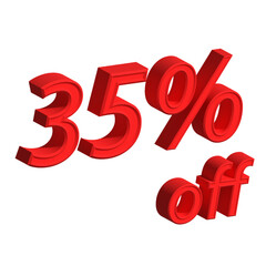 3d rendering of a red 35 percent sign on white background