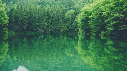 Fototapeta premium Tranquil Forest Lake with Reflection