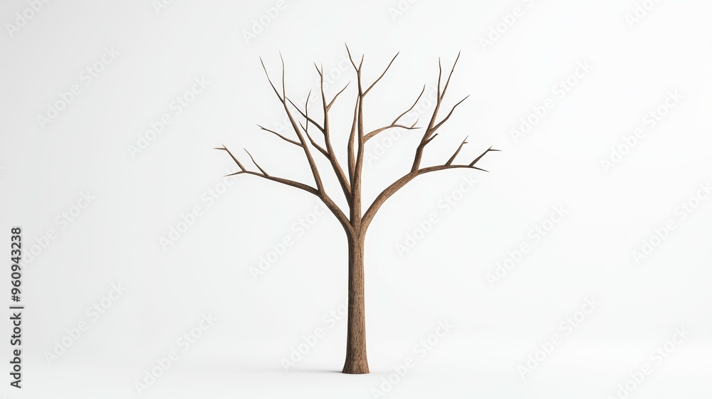 Poster a tree with no leaves is standing in front of a white background