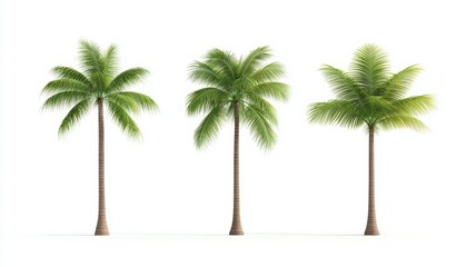 Three palm trees are shown in a row, with the middle one being the tallest