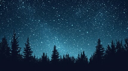 Naklejka premium Night Sky with Stars over Silhouetted Forest