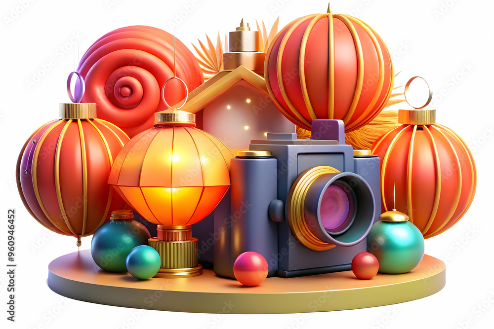 Aufkleber glowing abstract mid autumn lantern display with dynamic light patterns and vibrant colors - wide sh