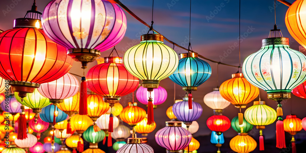 Aufkleber vibrant mid autumn lantern display: glowing abstract art with dynamic light patterns and vibrant col