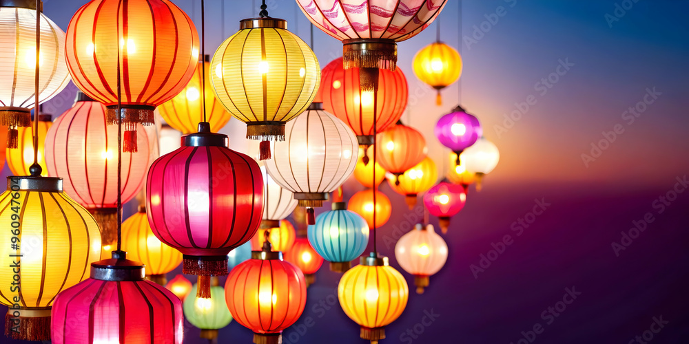 Aufkleber enchanting mid autumn lantern display: vibrant colors and dynamic light patterns in glowing abstract