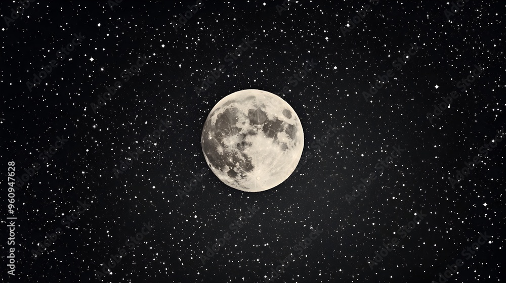 Poster mesmerizing midnight wallpaper pattern with an ethereal full moon surrounded by a field of twinkling