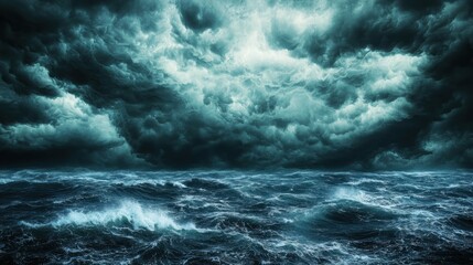 Dramatic Storm Clouds over Rough Ocean Waves