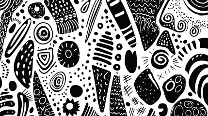 Abstract Black and White Doodle Pattern Background