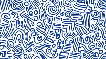 Abstract Blue and White Seamless Pattern with Geometric Shapes