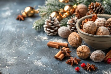 gingerbread cookies decorated with icing, surrounded by cinnamon sticks and spices on a dark background.