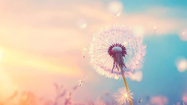 beautiful dandelion flowers at sunset