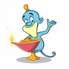 A cartoon genie coming out of a lamp.