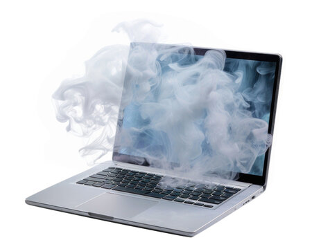 PNG  A laptop computer smoke white background.
