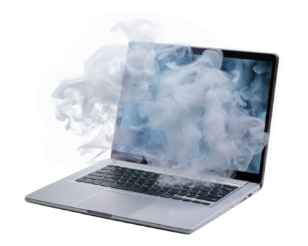 PNG  A laptop computer smoke white background.
