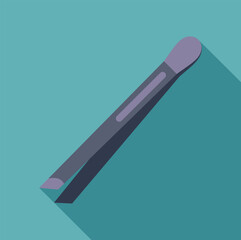 Illustration of a pair of metal tweezers with purple handles lying diagonally on a teal background