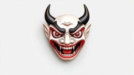 Fototapeta premium A demonic looking face with red eyes and horns