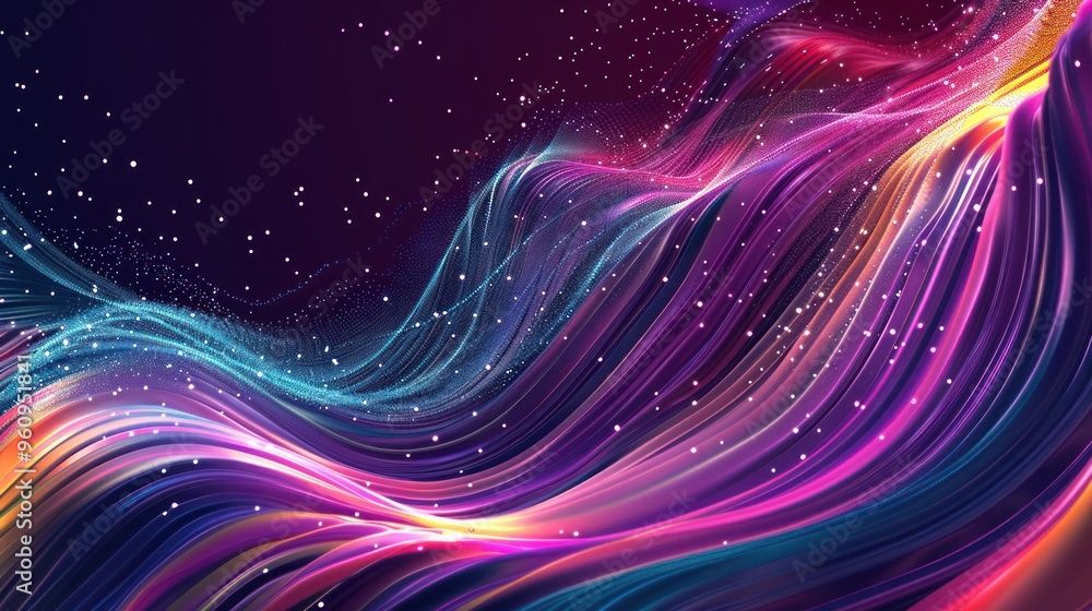 Wall mural abstract wavy lines with glittering particles