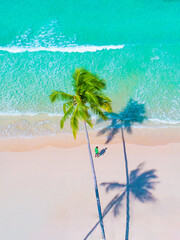 Aerial view high angle view Top-down seawater wave on sandy beach