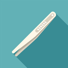 Metal tweezers lying diagonally on blue background with long shadow