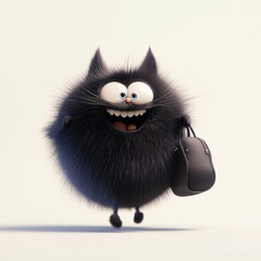 Fototapeta premium Funny Cartoon Black Cat Carrying a Bag