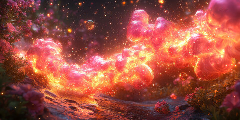 Fototapeta premium Abstract pink and orange glowing orb.