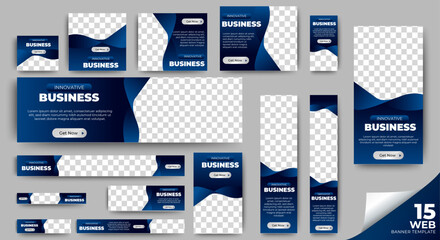 Corporate Business web banner template with blue background. Banner ads design with standard size and multipurpose. vector