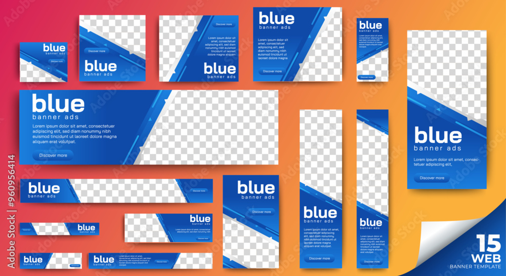 Fototapete blue web banner template vector design. ads banner set bundle with space for images.