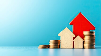 Economic Downturn Visualization: Falling House Prices and Declining Interest Rate Sign, Real Estate Market Impact with Copy Space for Text