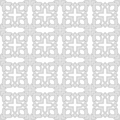 Seamless geometric pattern in Arabic style consisting of interlocking lines on a white background. Suitable for various creative projects or decorative elements.