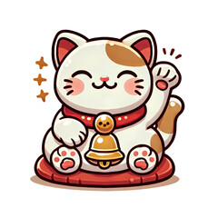 招き猫、白背景、線画、イラスト｜Vector illustration of a maneki-neko in line art style isolated on white background.