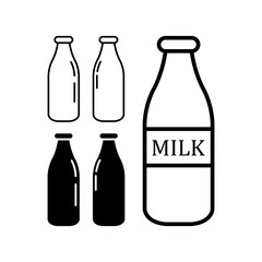 bottle and glass milk icon set